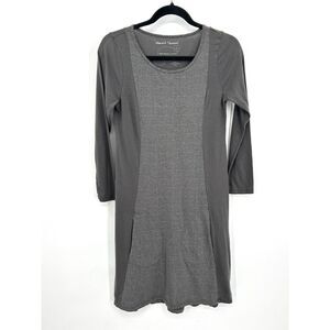 STEWART + BROWN Gray Striped Organic Cotton Lightweight Long Sleeve Dress Small